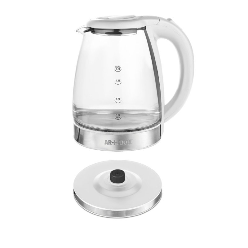 Bouilloire en verre illuminée 1000W, Blanc