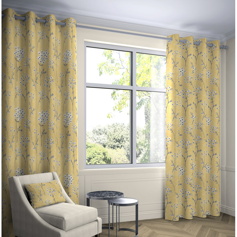 Prospe Cotton Room Darkening Curtain Pair, Width 228 x Drop 228 cm, Yellow