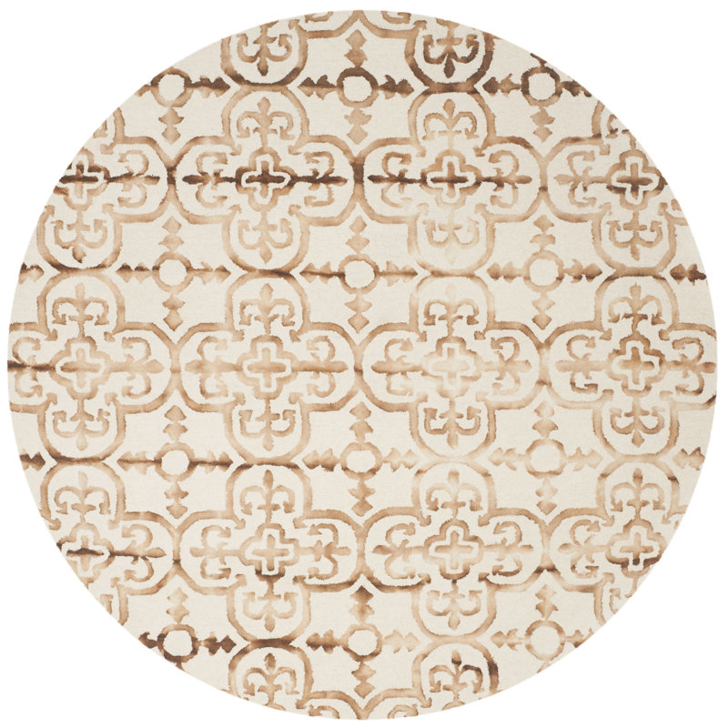 Pimentel Hand Tufted Wool Geometric Rug, Round 7'