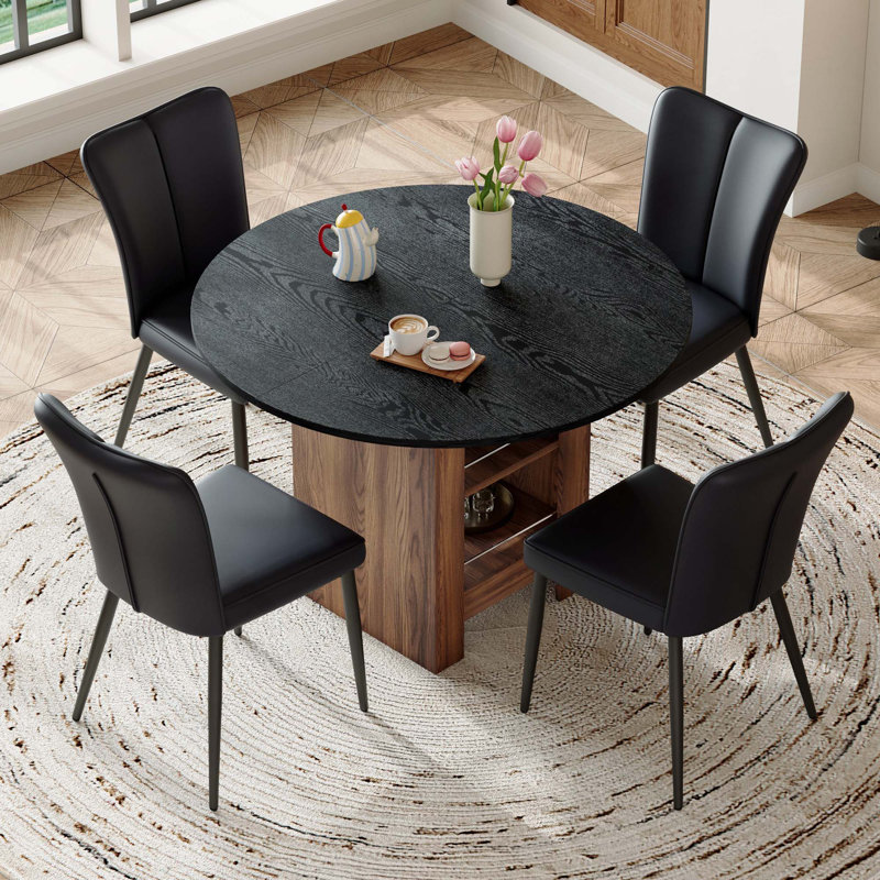 Table de salle à manger 5 pièces 42 po avec 4 tablettes en polyuréthane, Ensemble de cinq pièces : table, quatre chaises