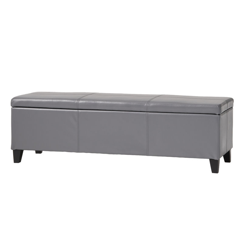Denali Modern Upholstered Storage Ottoman Bench | Minimalist Design with Hidden Storage & Soft-Close Hinges, Gray