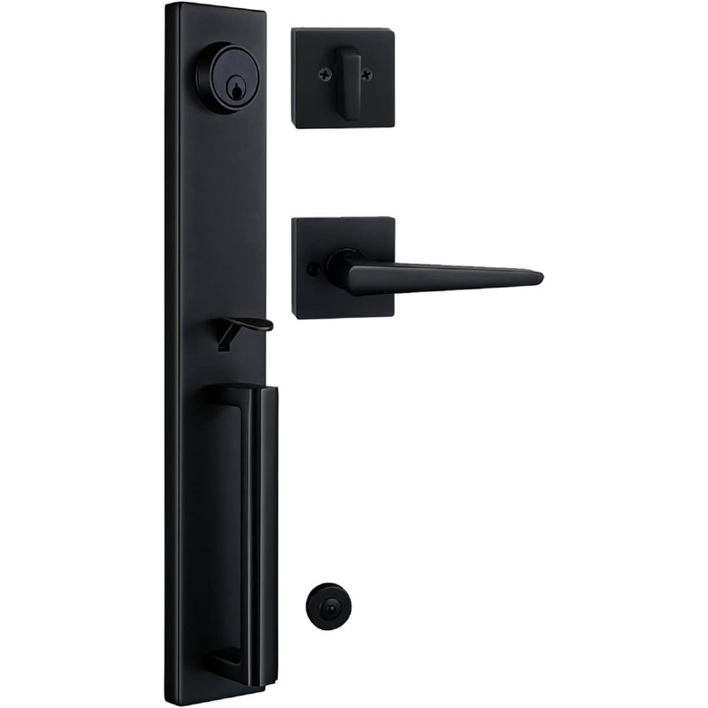 Ensemble de poignées avec pêne dormant cylindrique, porte et rosette, Noir mat