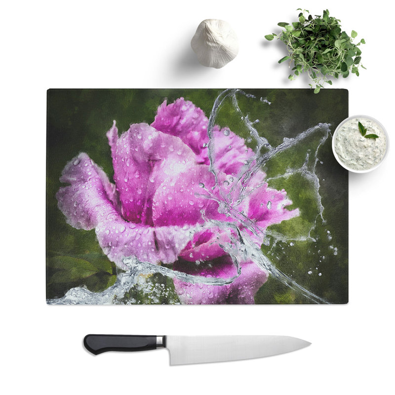 Purple Peony Flower Vol.2 Painting Chopping Board, 0.4cm H x 28.5cm W x 39cm L