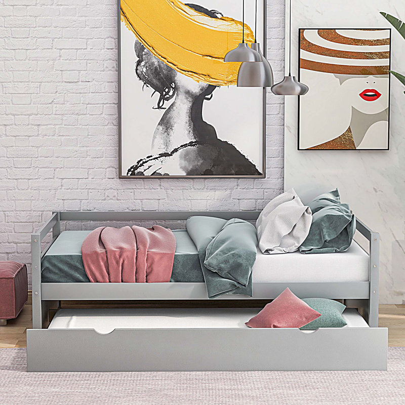 Lit de jour simple avec cadre gigogne, Gris