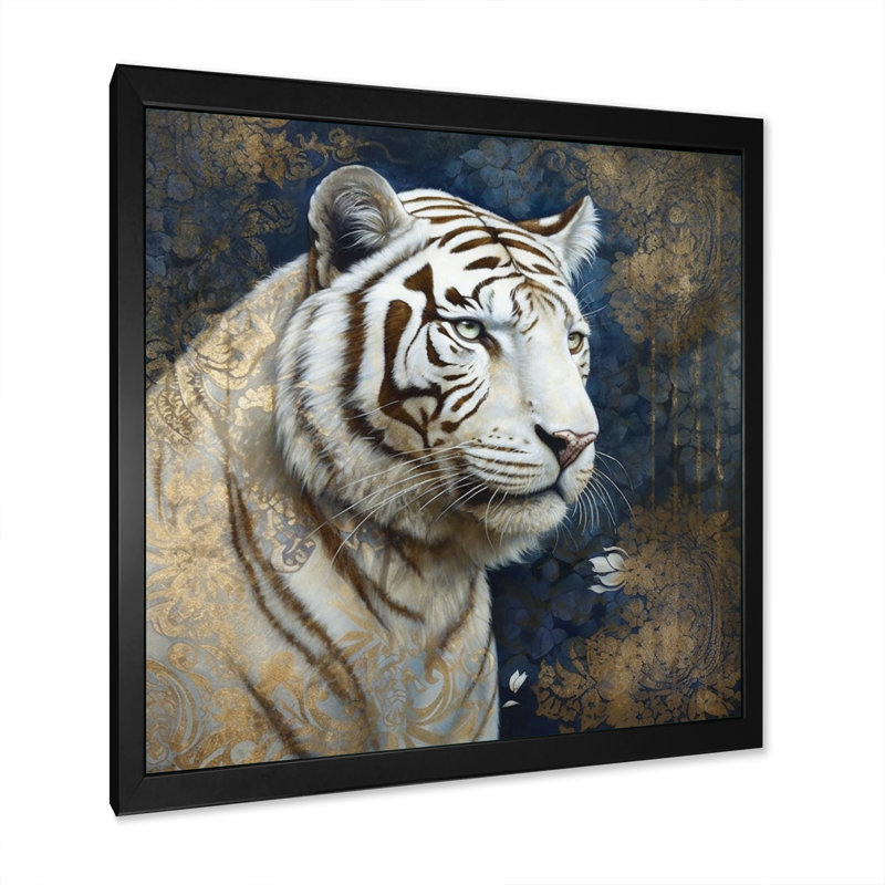 Tigre blanc majestueux - reproduction sur toile, H 24 po x l 24 po x P 1 po, Cadre simple noir