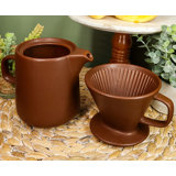 Latitude Run® Colourful Matte Finish Porcelain Portable Personal Artisan Hand Crafted Barista Style Coffee Maker Carafe Pot Flask With Pour Over Dripper Filter Cup Set (Brown)