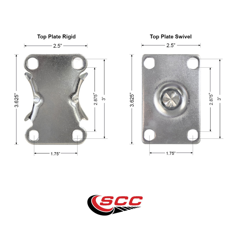 6 Inch High Temp Phenolic Wheel Swivel Top Plate Caster Set with 2 Rigid SCC