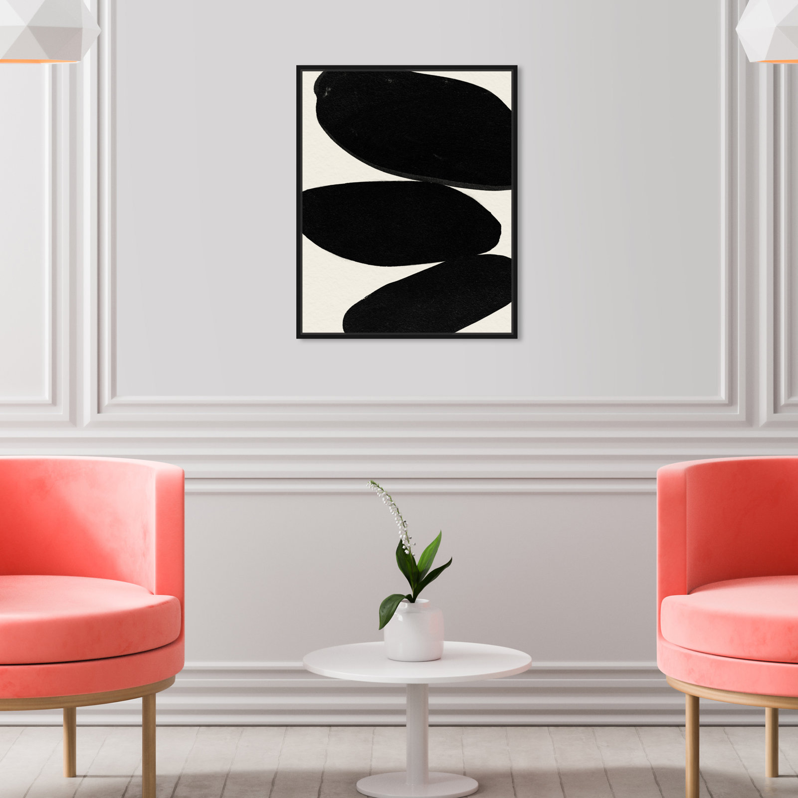 Beige and Black Abstract Modern Print, Black, 21" H x 17" W