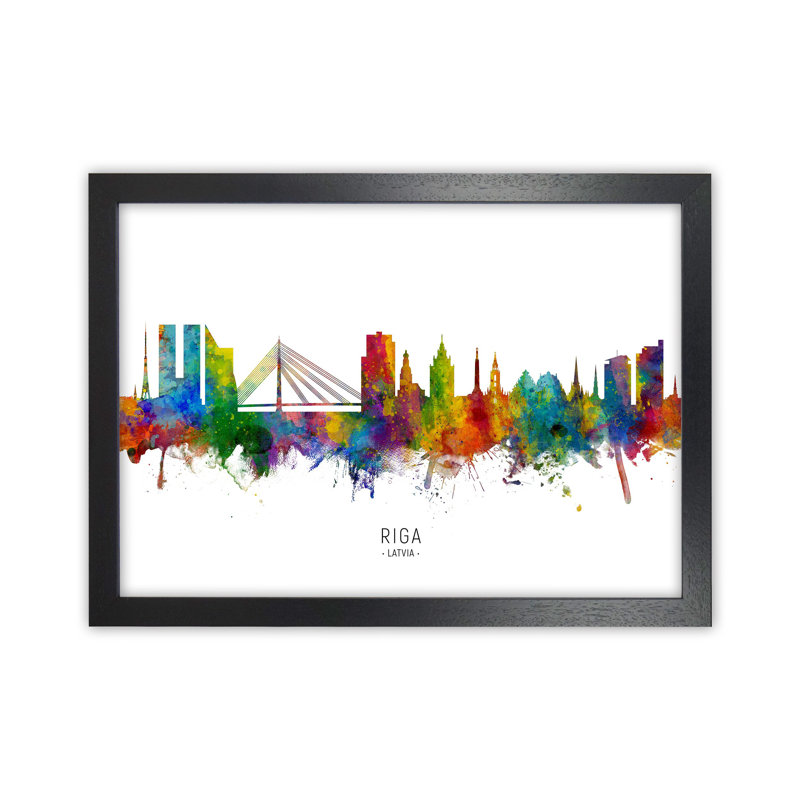 Riga Latvia Skyline by Michael Tompsett - Print, 46cm H x 63cm W x 3cm D, Black Framed