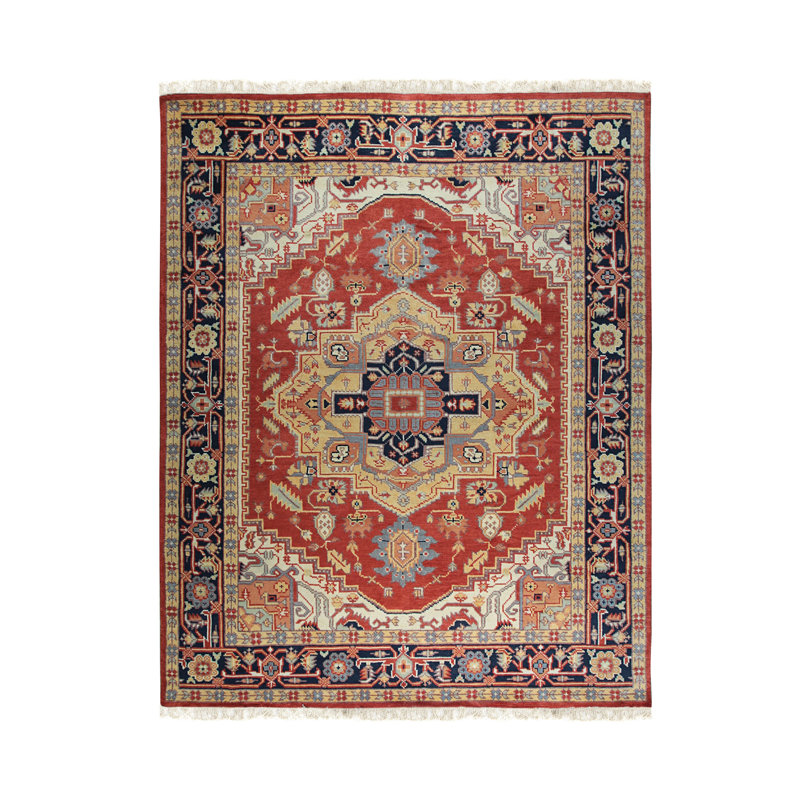 Red Hand Knotted Wool Area Rug, Rectangle 8' x 10'