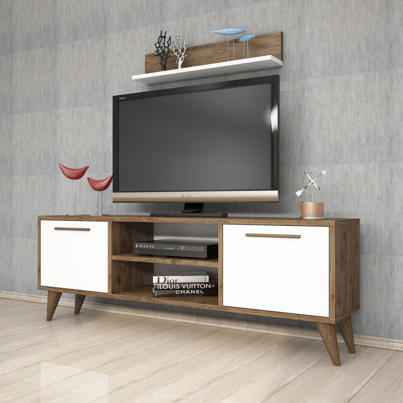 Unfinished Entertainment Center for TVs up to 55", White/Walnut