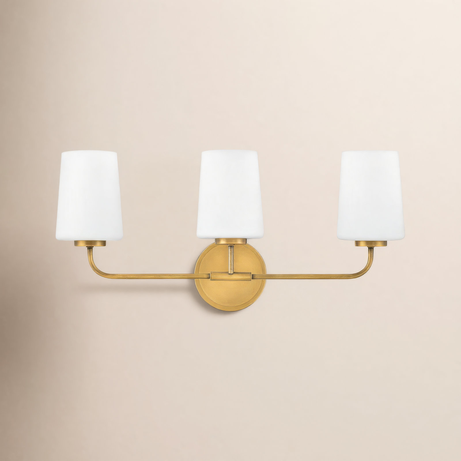 Fitz 3 Light Frosted Dimmable Vanity Light, Lacquered Brass