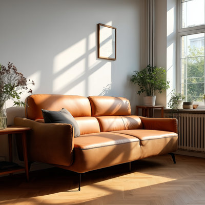 Elik 78" 3-Seater Genuine Leather Sofa with 2-Point Adjustable Headrest & Decorative Stitching