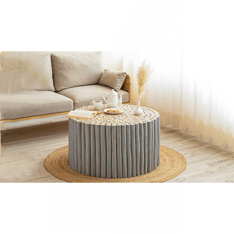 Table basse en bois avec base solide, Gris