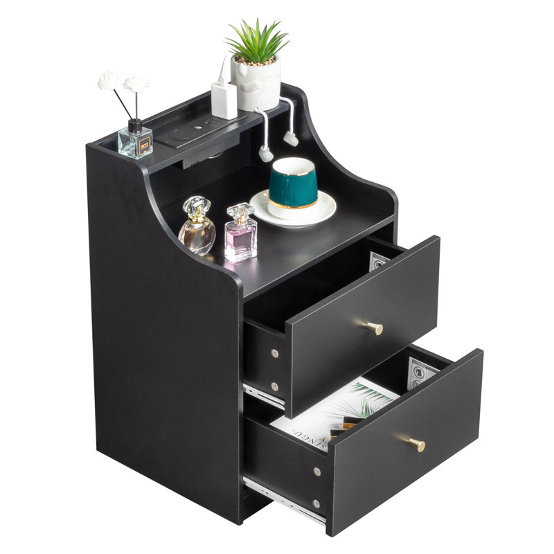 2 Drawer Nightstand With USB, Black