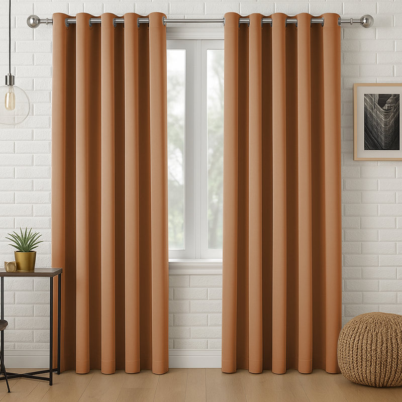 Luxury Plain 100% Blackout Curtains 2 Panel Eyelet Room Curtain, 167cm W x 183cm L, Beige
