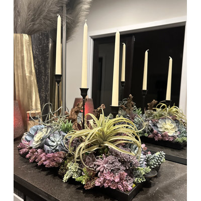 Arrangement de plantes grasses artificielles Midnight Glow | Centre de table en métal noir (21 po x 12 po x 13 po)