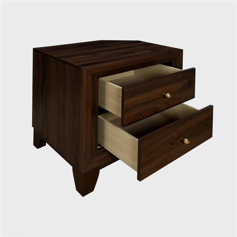 Walnut Finish Nightstand With 2 Ample Drawers