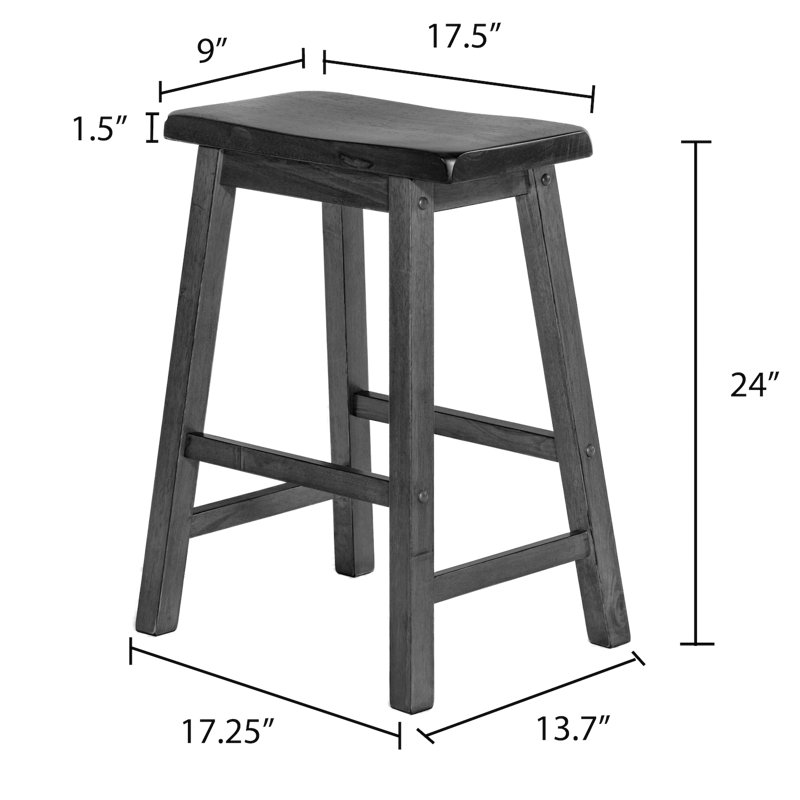 2 Saddle Backless Solid Wood Bar Stools Counter & Bar Heights, Oak, Counter Stool (24" Seat Height)