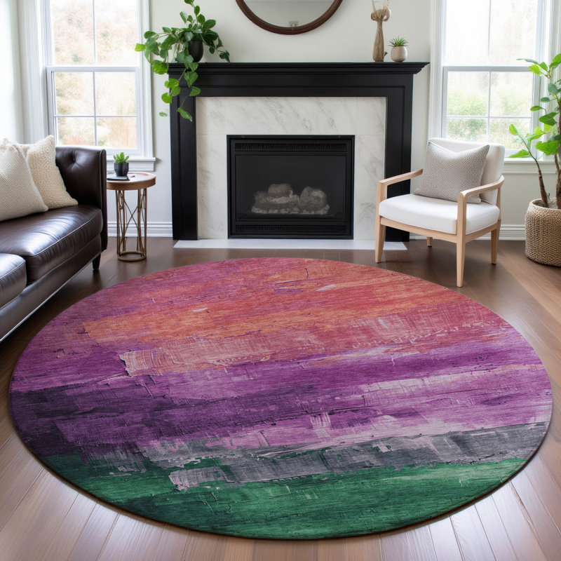 Premium Machine Washable Elize AMF1473 Abstract Rug, Round 8'