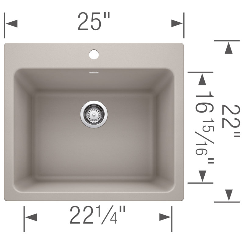Évier à lessive encastré en composite de granit avec crépine Liven Silgranit 25 po x l 22 po, Gris béton
