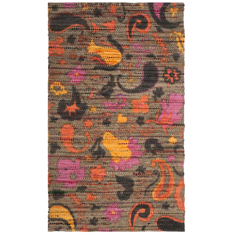 Veropeso Paisley Handwoven Cotton Pink/Brown/Orange Area Rug, Rectangle 4' x 6'
