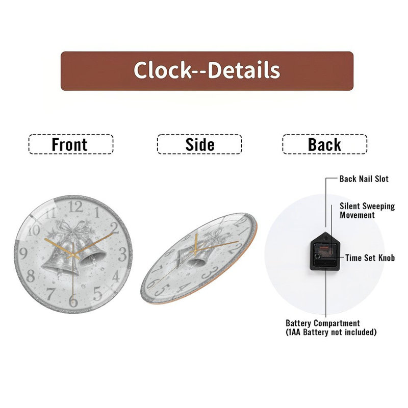 Horloge-chiffres-avec-clochettes - Horloge murale moderne en verre 12 po