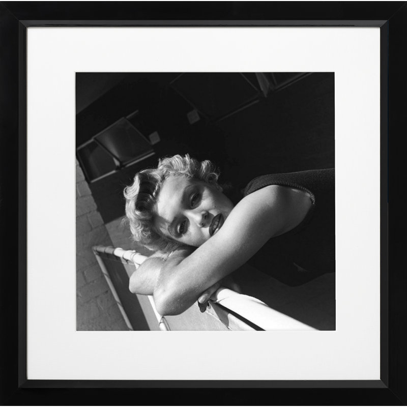 Marilyn Monroe Posing In The Studio - Print on Wood, 51cm H x 51cm W x 5cm D, Black
