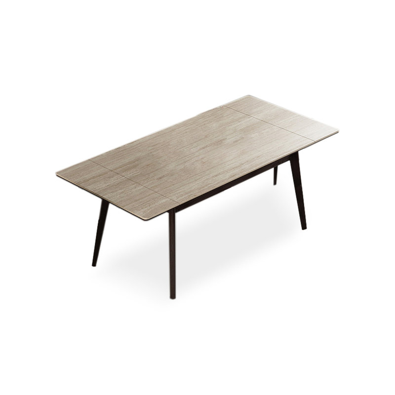 Table de salle à manger extensible de style simple et moderne avec plateau en pierre frittée en travertin et bois de frêne