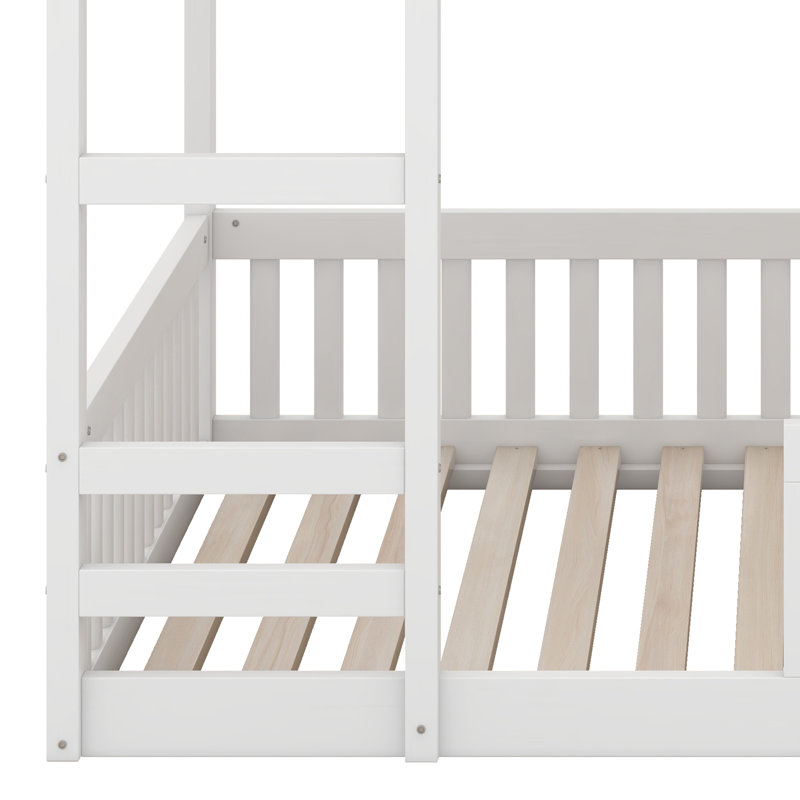 Full Over Full Wood Bunk Bed With Ladder And Guardrails, Solid Wood Bunk Bed Frame For Boys Girls, No Box Spring Needed