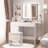 Vanity Desk Set With Led Lighted Mirror & Power Outlet, Makeup Table Top with 3 Open Bookcases, 3 Cubbies, 2 Drawers, Dresser Table for Bedroom, Checkroom-1244200110