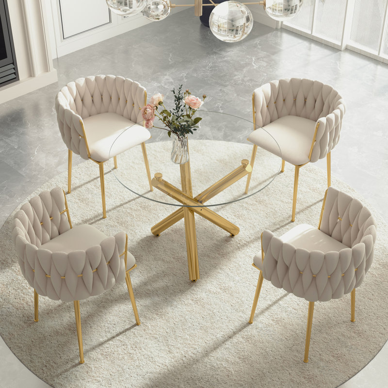 Ensemble de salle à manger Raykwan, Beige, H 29,5 po x L 39,37 po x l 39,37 po, Or