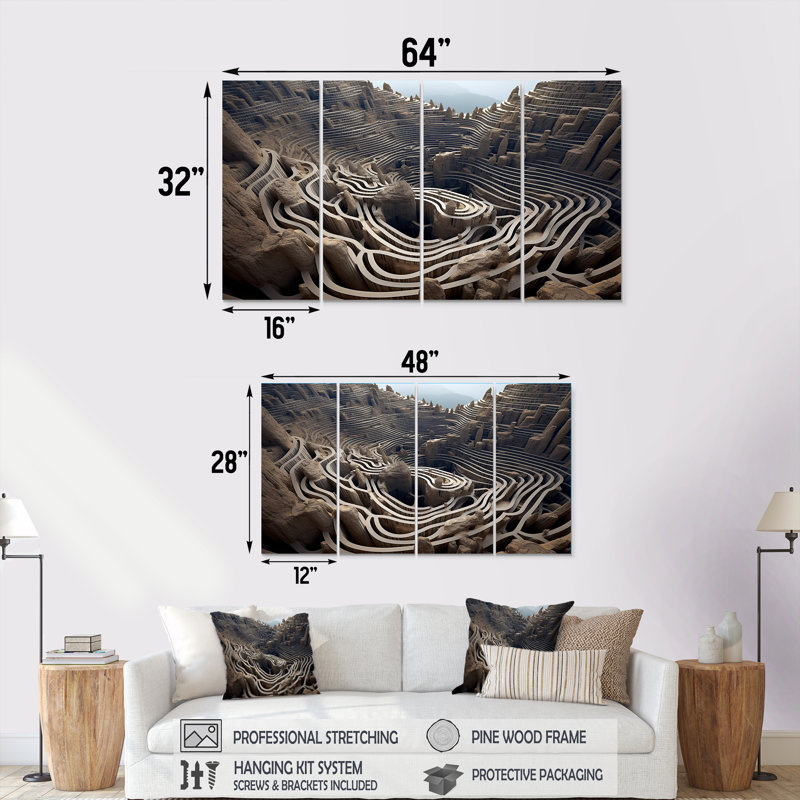 Reproduction d'art mural 4 pièces, H 32 po x l 64 po