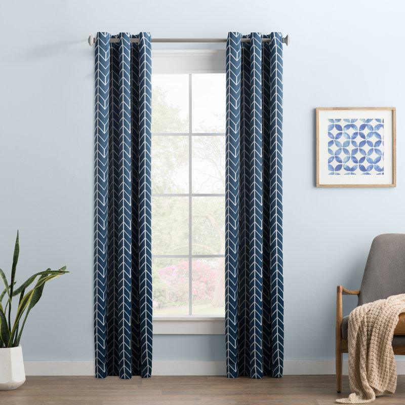Polyester Chevron Blackout Curtain Panel - Basics by Wayfair™, Navy, 40" W x 95" L