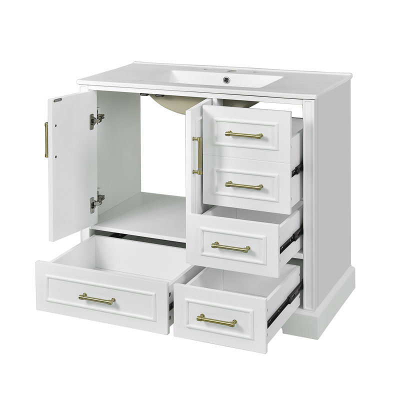 36'' Single Bathroom Vanity With Ceramics Top, White