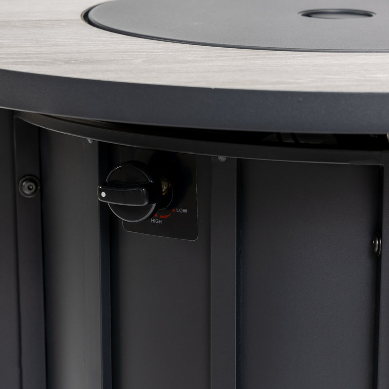 Table de foyer d'extérieur au gaz propane 30 po, foyer rond en acier de 50 000 BTU avec plateau en céramique grain de bois pour la terrasse extérieure - noir
