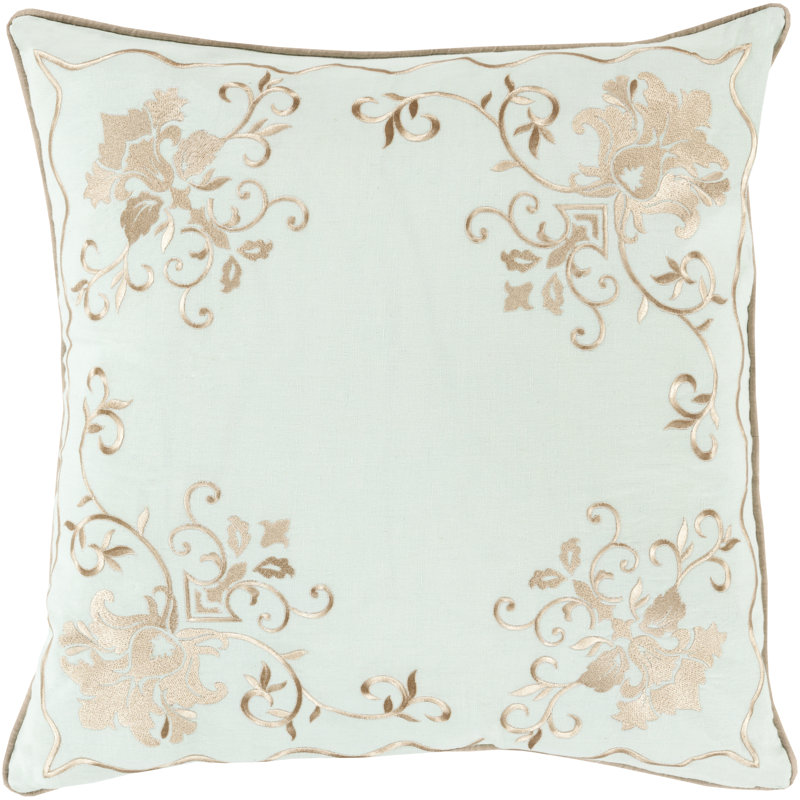 Floral Throw Pillow, 20" H x 20" W x 4" D, Lime/Ivory, Down