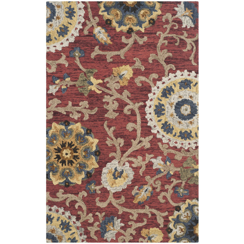 Tapis en laine à motif floral touffeté à la main Ferrera, Rectangle 5 pi x 8 pi