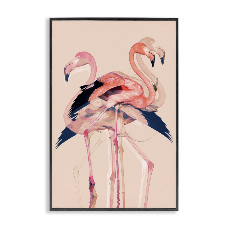 Giclée encadrée de flamants roses superposés, design par 1x, H 18 po x l 12 po, Giclée encadrée noir minuit