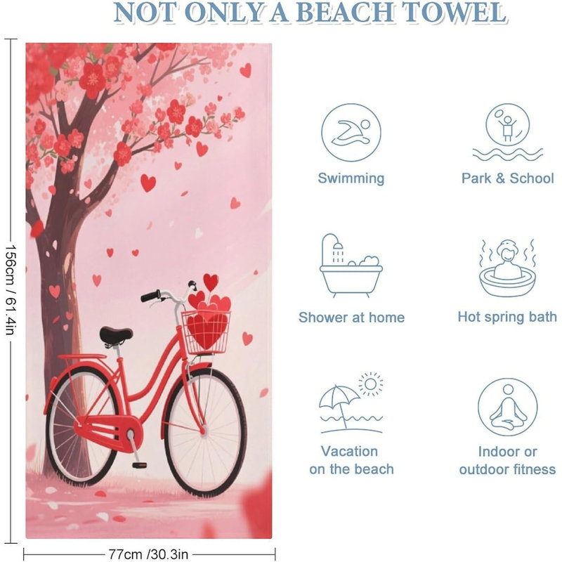 Serviette de plage en microfibre à séchage rapide pour arbre et bicyclette, 50 x 60 po