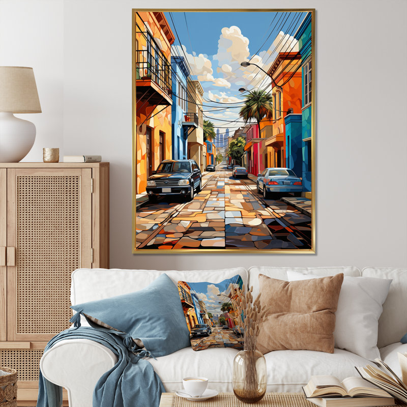 City Charleston Popart I sur toile, H 32 po x l 24 po x P 1 po, Cadre flottant doré