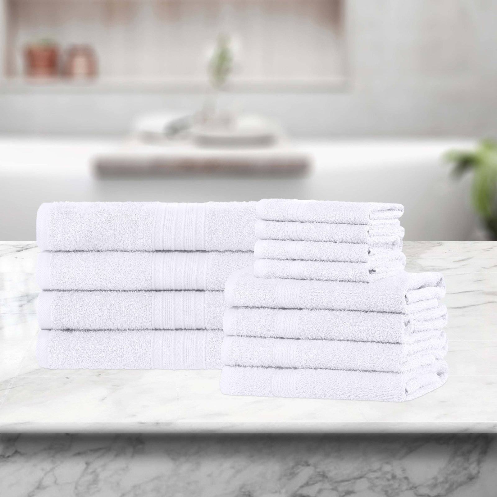 12-Piece Cotton Towel Set, White