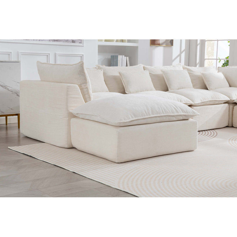 Canapé modulaire surdimensionné Cloud Couch, H 28,3 po x l 129,8 po x P 38,2 po, Symétrique, Velours blanc antique