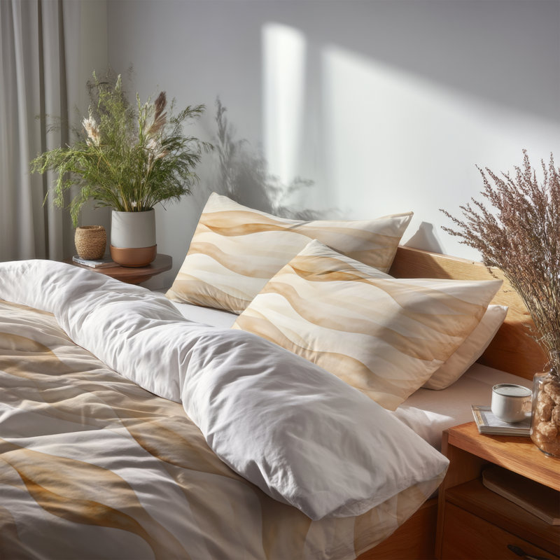 Ensemble de literie à rayures 3 pièces - Ensemble de housse de couette et de coussin Coastal Beige Sahara Sand Dune Lines