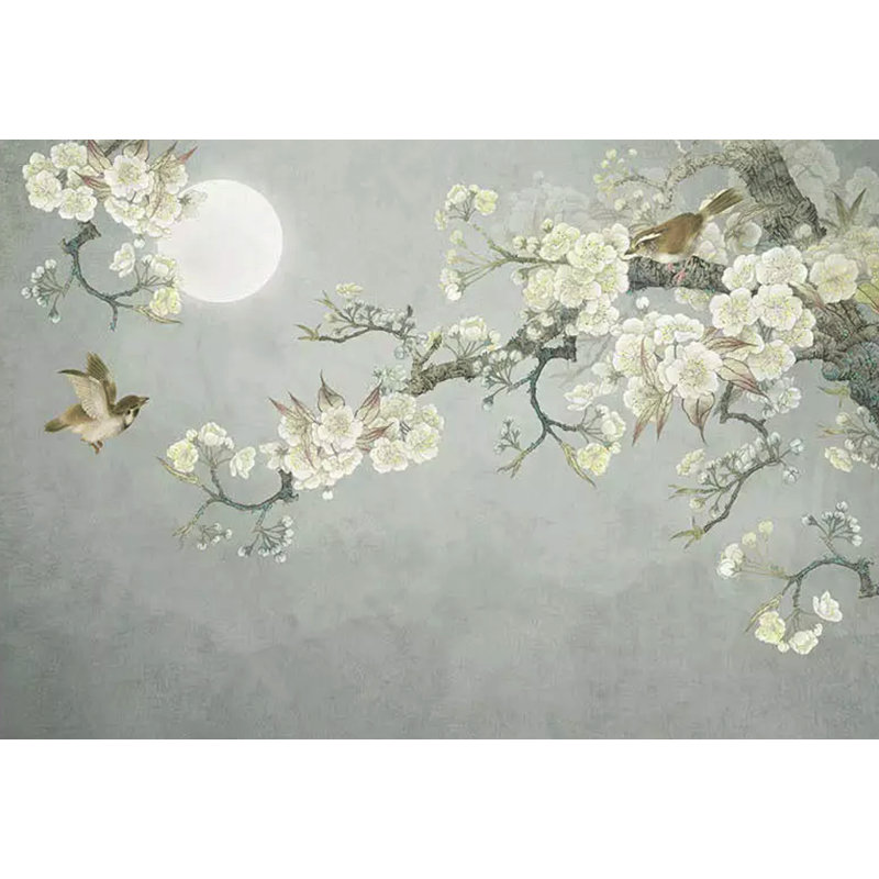 Floral Plum Blossom Nightscape 6.25' L x 112" W Paintable Wall Mural, 6.25' L x 9.33' W