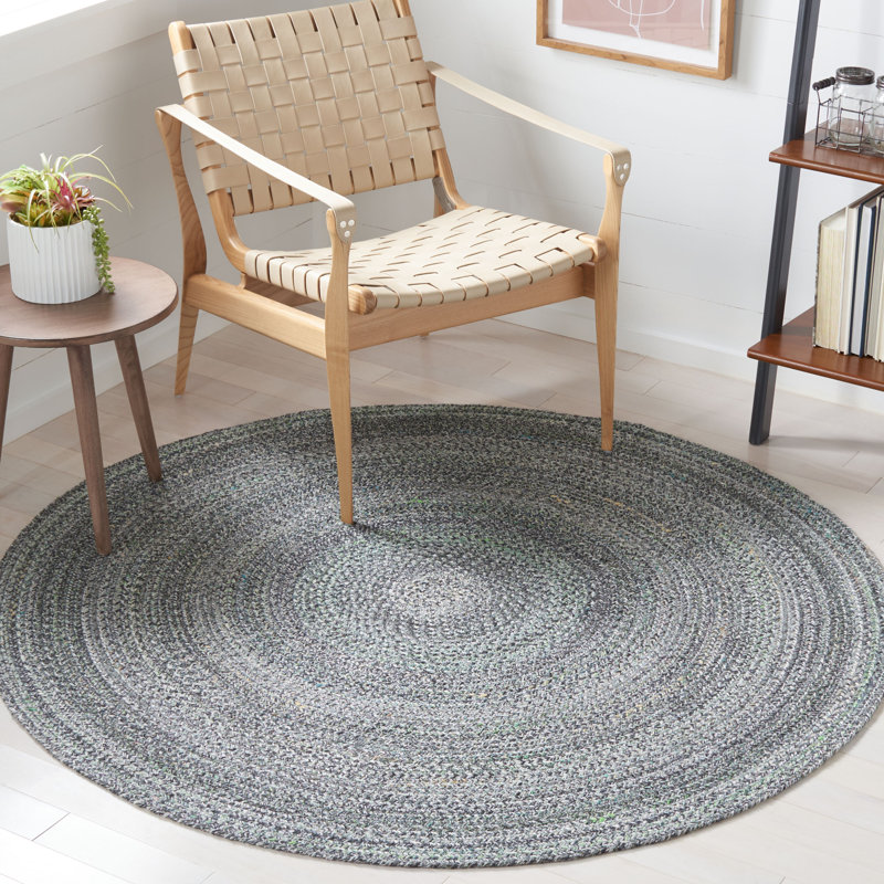 Tapis rond en polyester tissé à la main vert / gris, Rond 4 pi