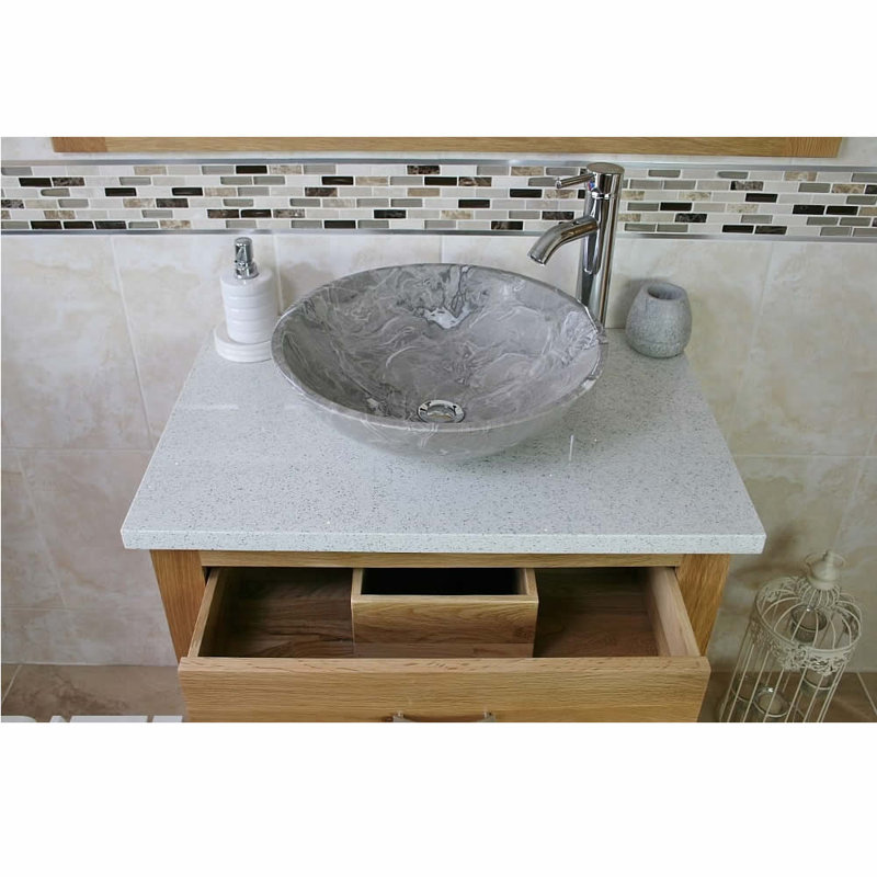 Deckert 750mm Single Bathroom Vanity with Vessel Stone Basin, Grey, White