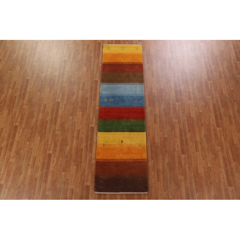 Tapis de couloir oriental rayé en laine Gabbeh noué à la main 3 x 10