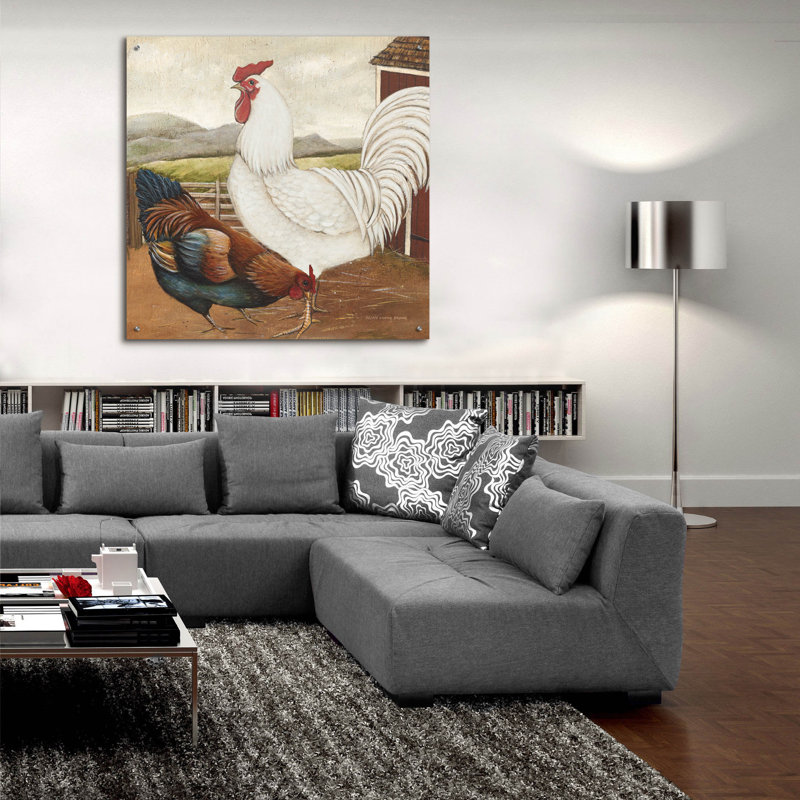August Grove® «Rooster pair 3» par David Carter, art mural en verre acrylique brun, H 36 po x l 36 po x P 0,2 po
