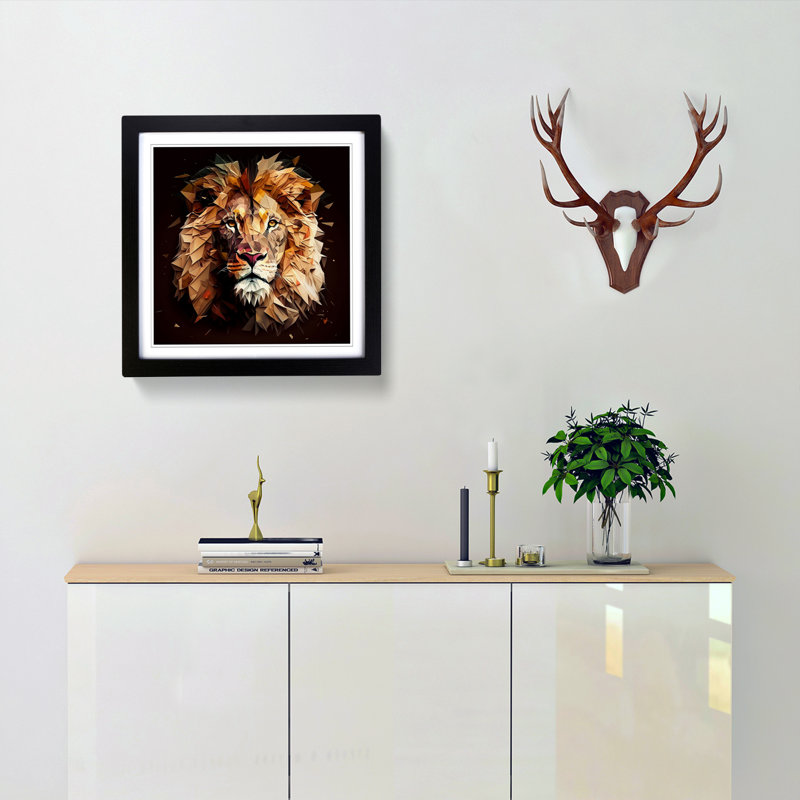 Lion Polygon - Framed Print, Black